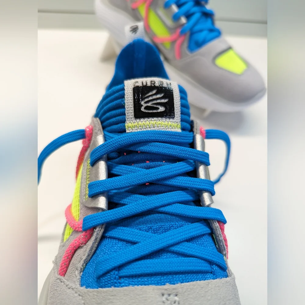 Under Armour Curry Flow Cozy Grey Electric Blue Running Training Shoes Men's 6.5